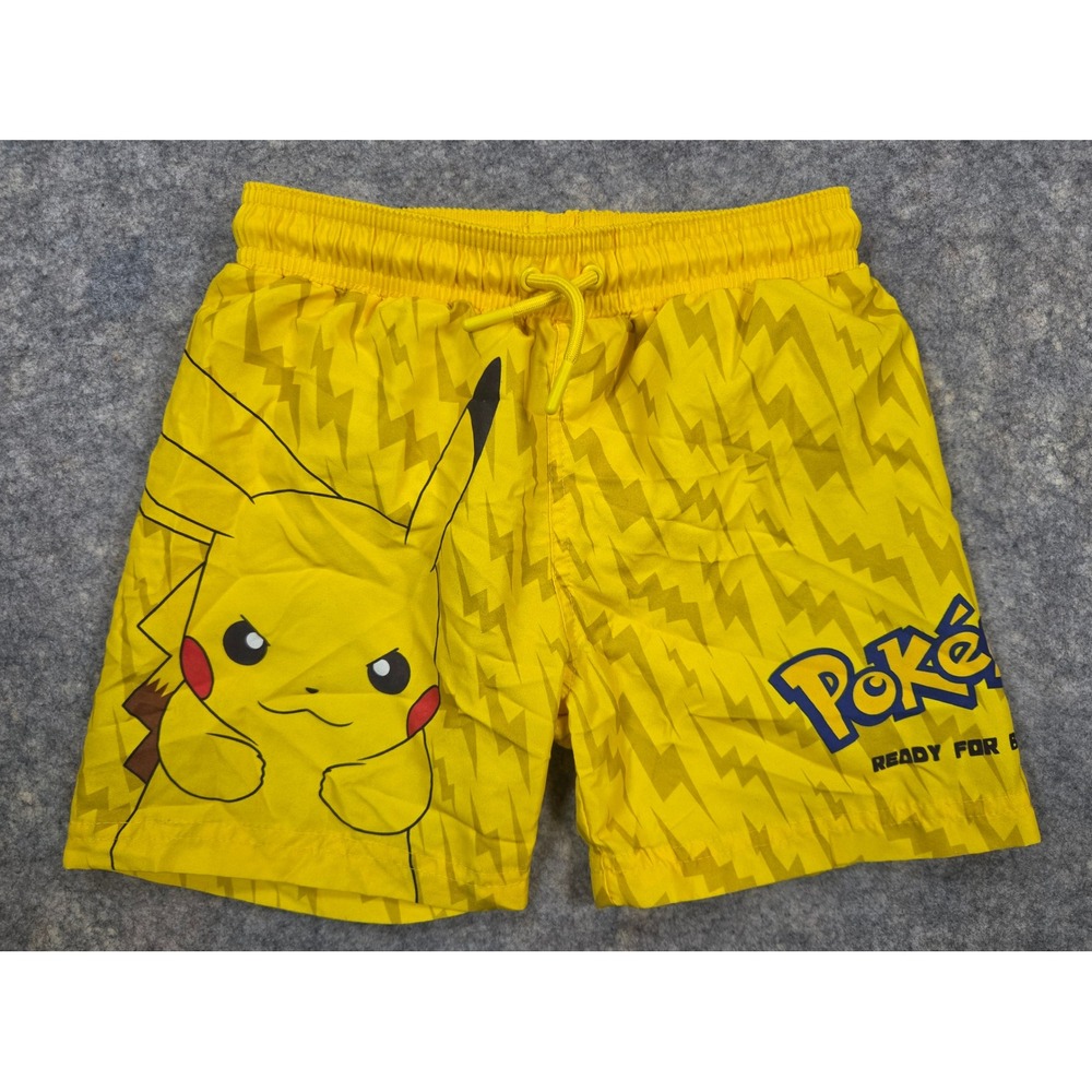 Pokemon Pikachu Boys Swim Trunks Yellow Lightning Bolt Mesh Lined Size 6-7 Years